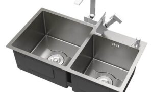 Convenient square-sided two-compartment sink for the kitchen